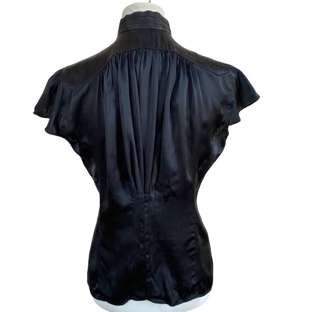 Zoa Blouse Ruffle Front Fitted Sexy Secretary Shirt Silk Career Career Sz Medium - Picture 11 of 12